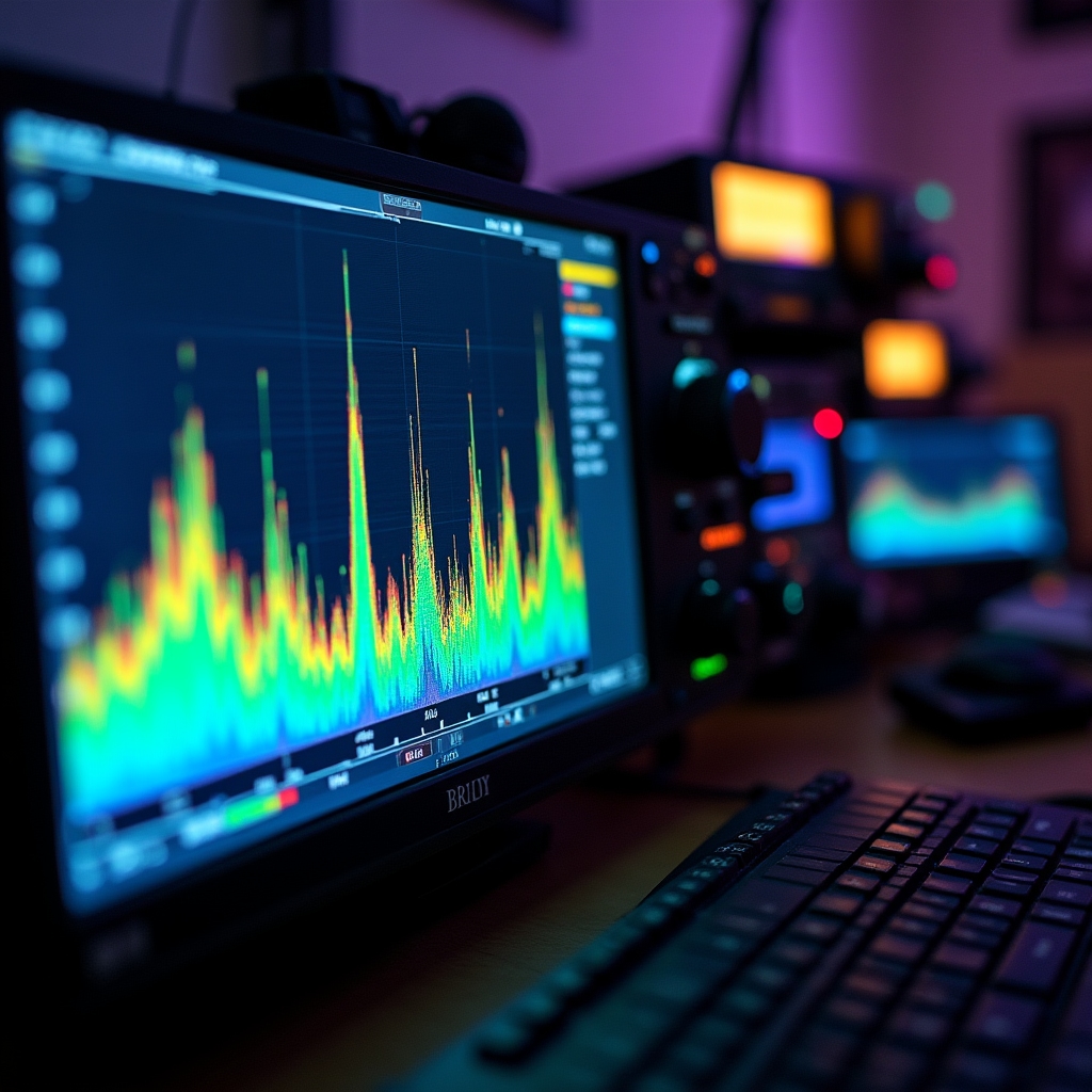 Pantalla mostrando el espectro de frecuencias en un analizador de espectro