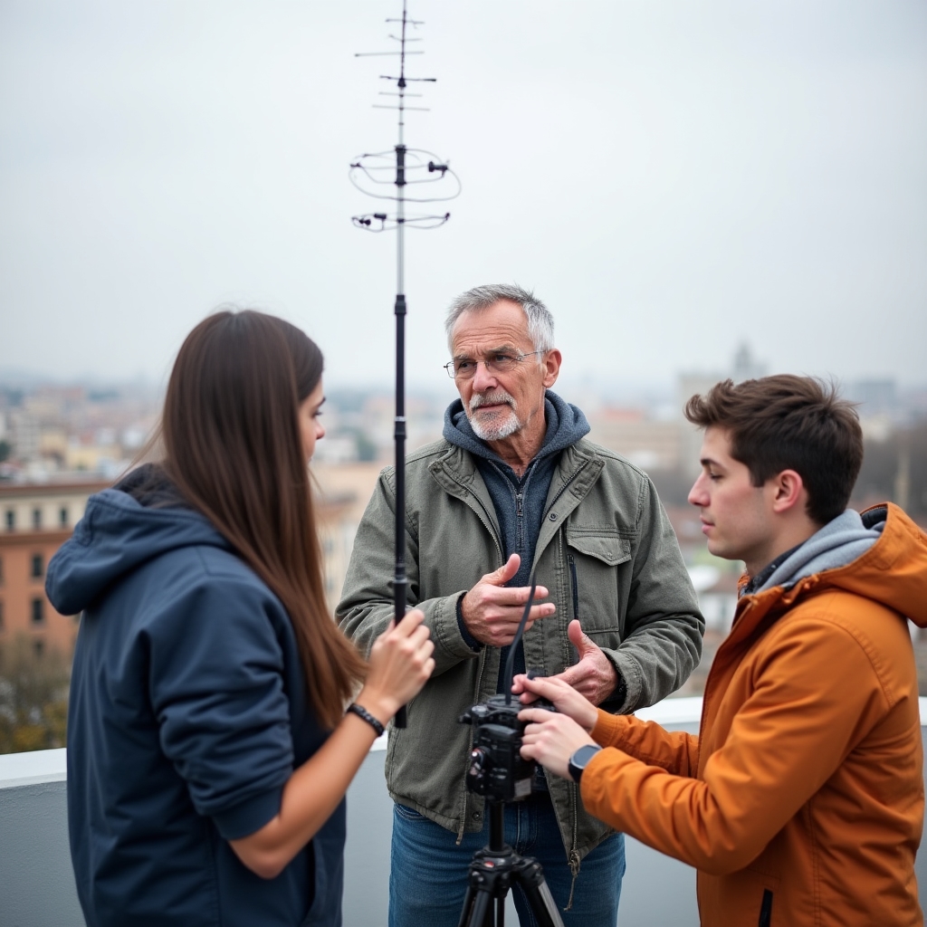 Ejercicio de comunicaciones en exteriores con radio portátil en entorno urbano